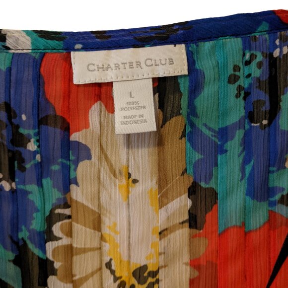 Charter Club Floral Sheer Blouse Pleated Spring Colourful Office Elegant Flowy L - Picture 7 of 7